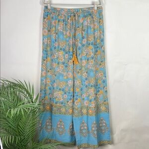 Cost Plus World Market Floral Wide Leg Pants - Blue and Yellow L / XL
